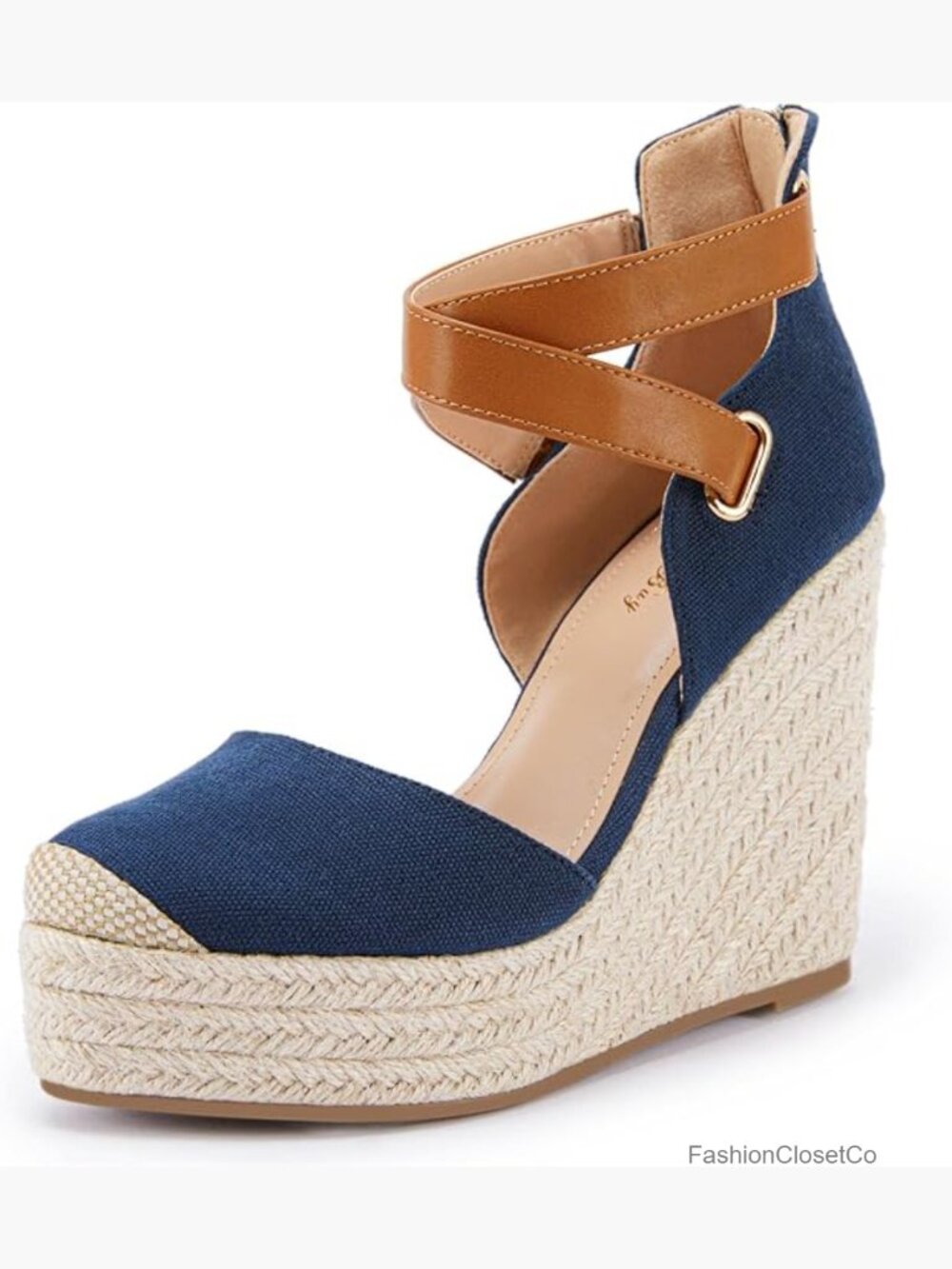 Wedge Espadrille Ankle Strap Closed Toe Platform Heeled Sandals